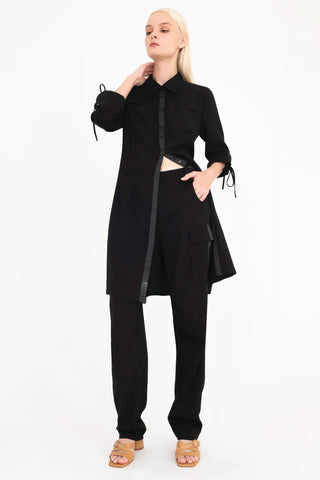 Davina Silky Cupro Shirt Dress w/ Grosgrain Trim