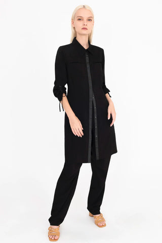 Davina Silky Cupro Shirt Dress w/ Grosgrain Trim