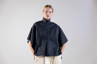 V-Panel Mandarin Collar Fluid Shirt