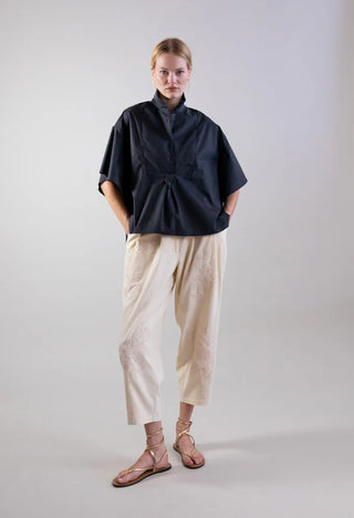 V-Panel Mandarin Collar Fluid Shirt