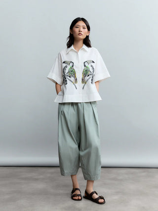 Wide-Leg Balloon Pant w/ Elastic Waist