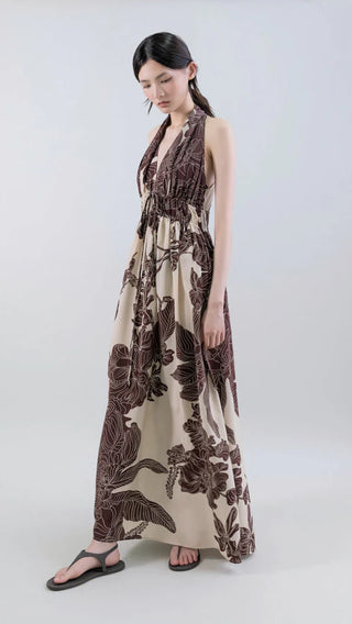 Orient Contour Plunge Halter Dress