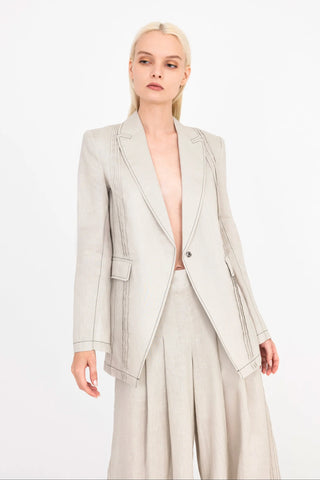 Dresden Washed Linen Pin Tuck Boyfriend Blazer
