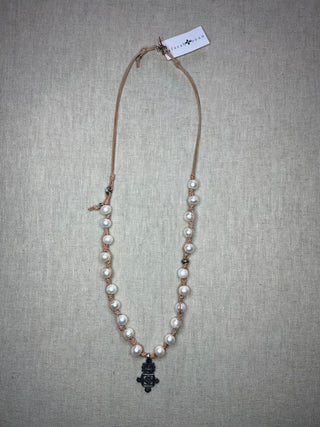 Farahbean Pearl & Ethiopian Cross Necklace