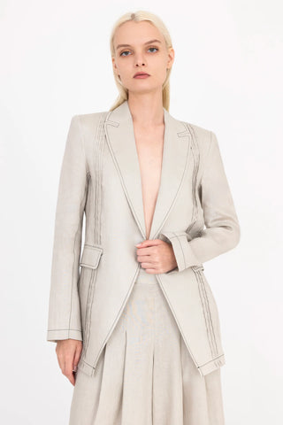 Dresden Washed Linen Pin Tuck Boyfriend Blazer