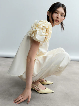 Poplin Short-Sleeve Top w/ Embellished Sleeves